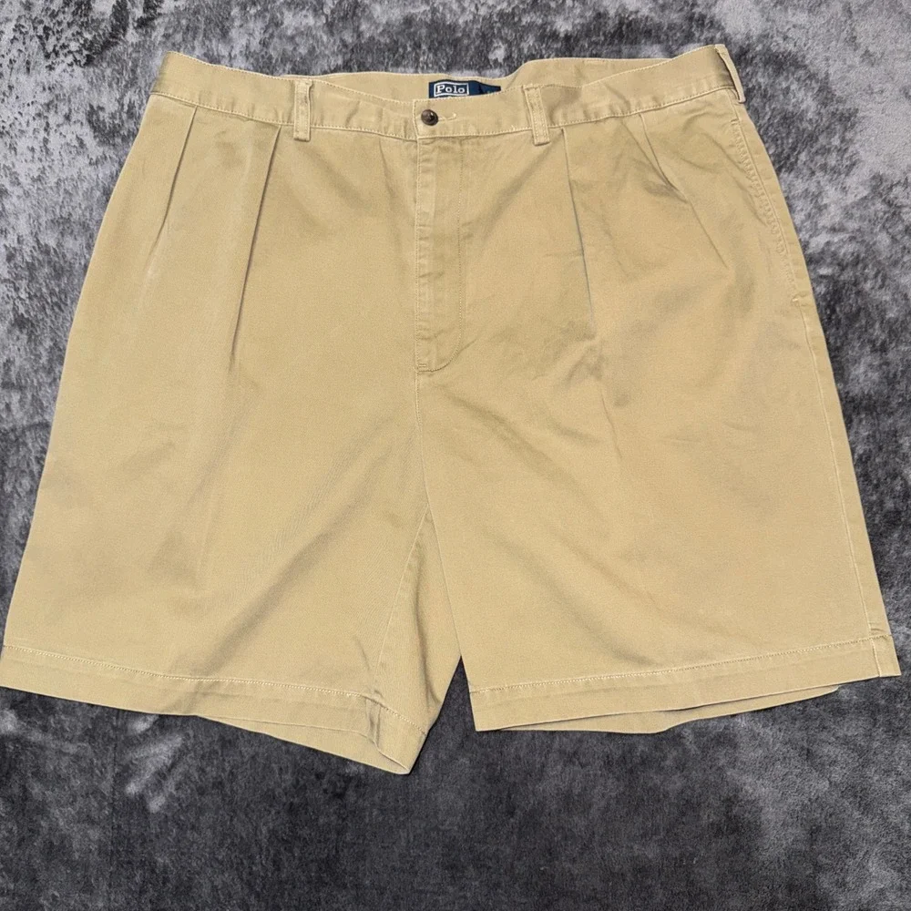 Polo Ralph Lauren Tyler‎ Short Mens 42 Khaki Tan Pleated Chino Shorts Cotton